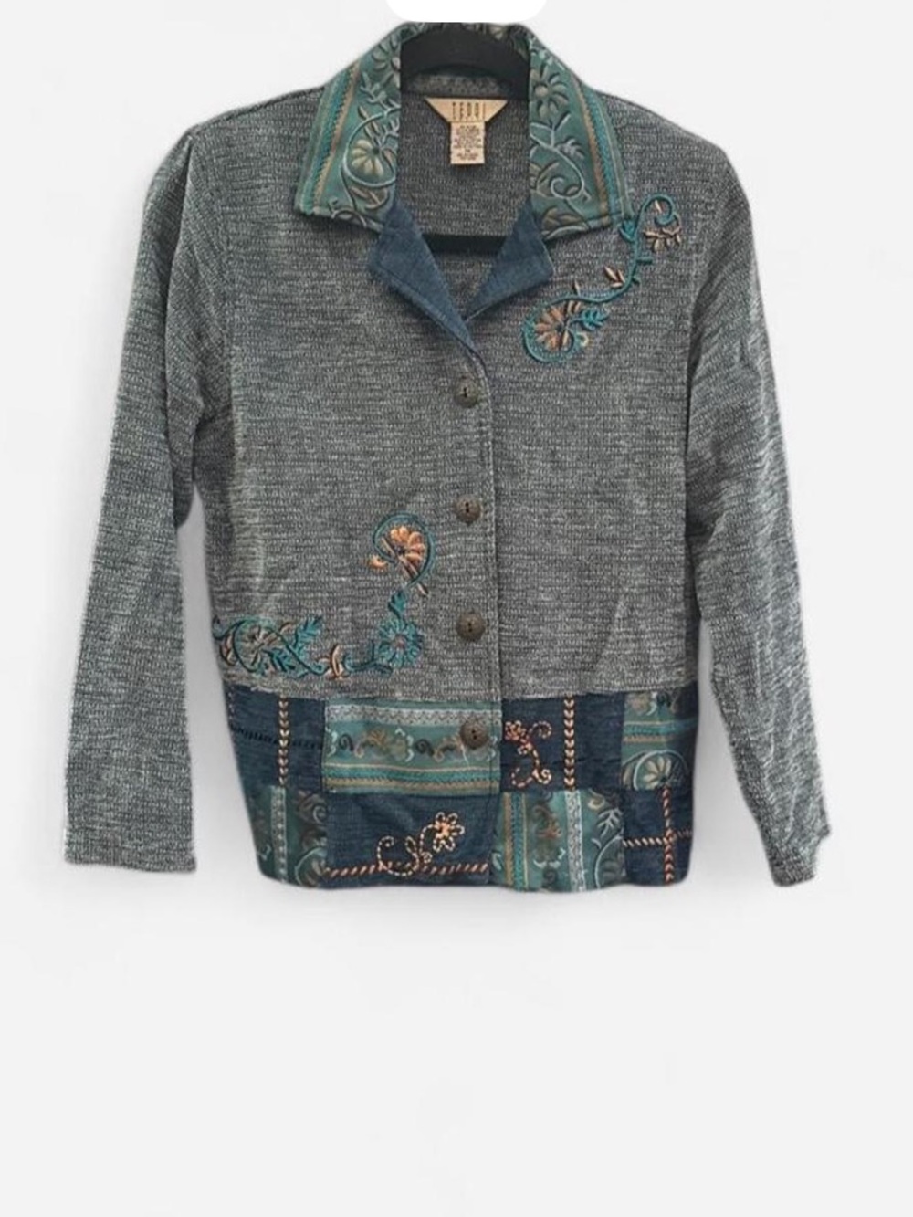 Vintage Teddi blazer jacket patchwork embroidered cottage grandmacore size PS